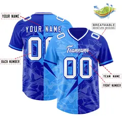 Royal Light Blue Split Lightning Pattern Football Jersey 2