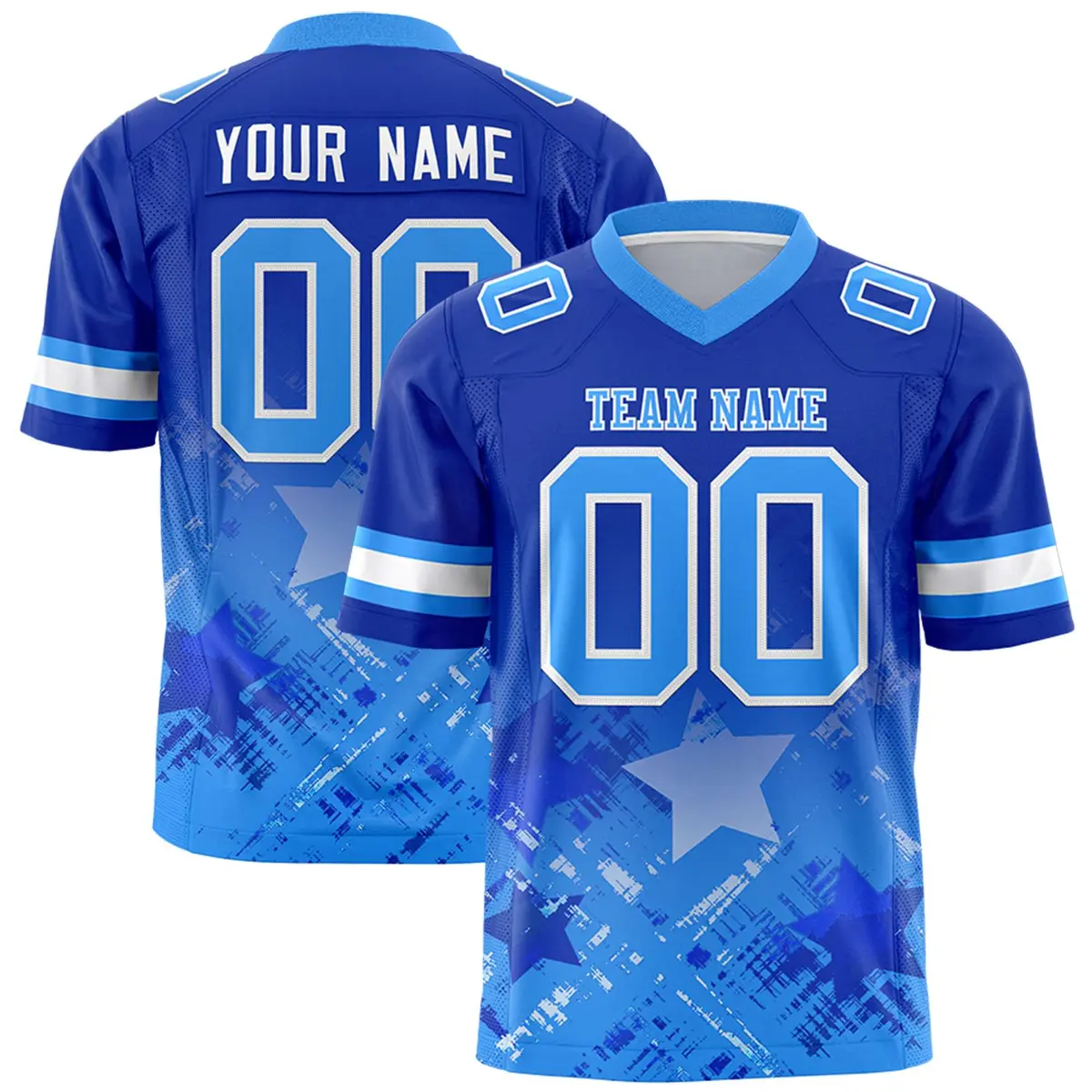 Royal Light Blue Star Gradient Flag Football Jersey