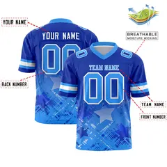 Royal Light Blue Star Gradient Flag Football Jersey 2