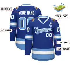 Royal Light Blue-White Classic Style Hockey Jersey 2