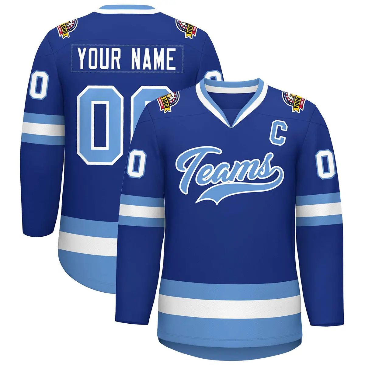 Royal Light Blue-White Classic Style Hockey Jersey