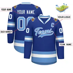 Royal Light Blue-White Classic Style Hockey Jersey 2