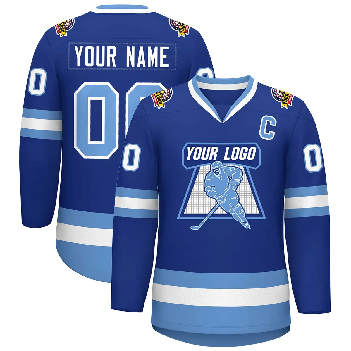 Royal Light Blue-White Classic Style Hockey Jersey