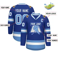 Royal Light Blue-White Classic Style Hockey Jersey 2