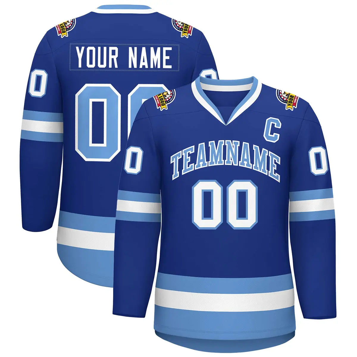 Royal Light Blue-White Classic Style Hockey Jersey
