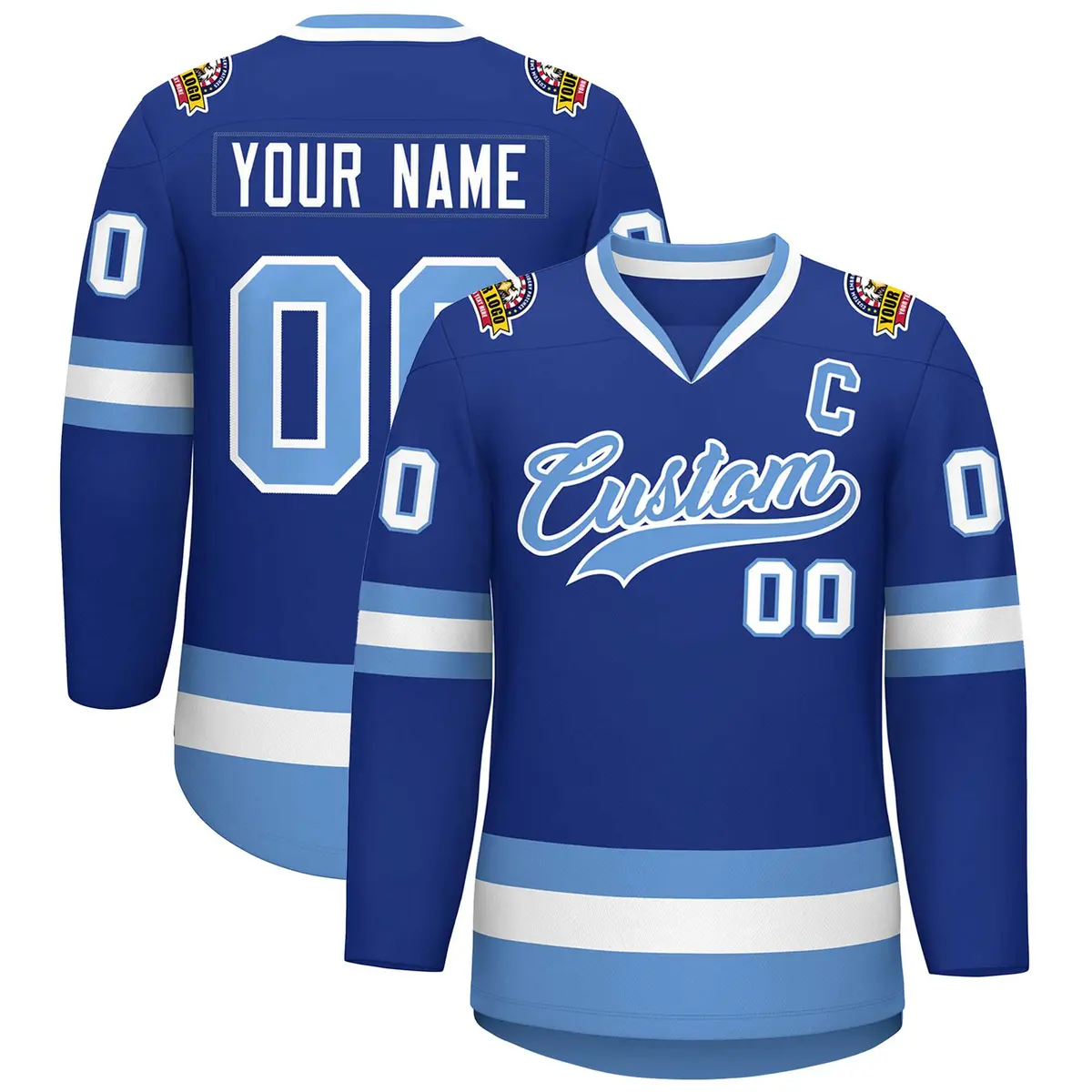 Royal Light Blue-White Classic Style Hockey Jersey