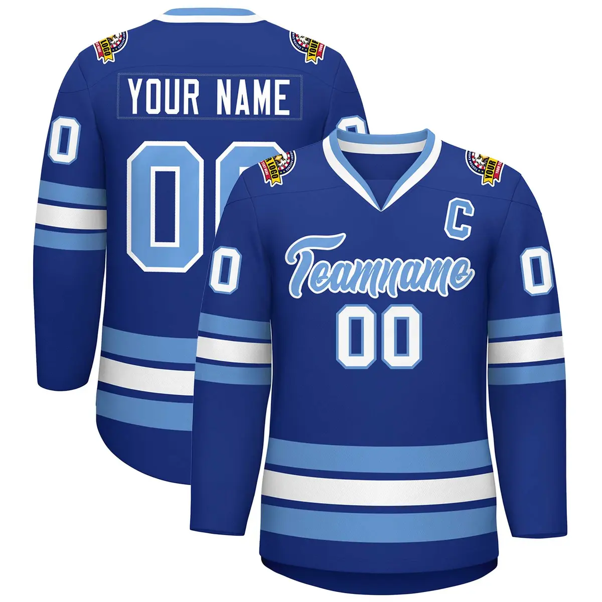 Royal Light Blue-White Classic Style Hockey Jersey