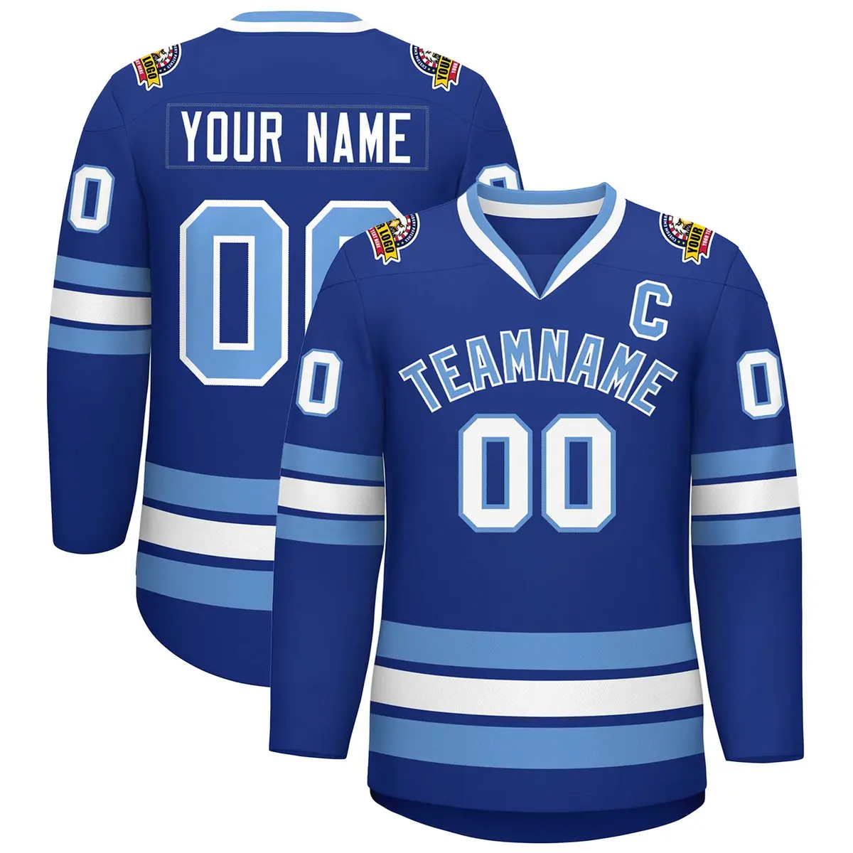 Royal Light Blue-White Classic Style Hockey Jersey