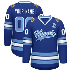 Royal Light Blue-White Classic Style Hockey Jersey 1