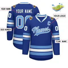 Royal Light Blue-White Classic Style Hockey Jersey 2