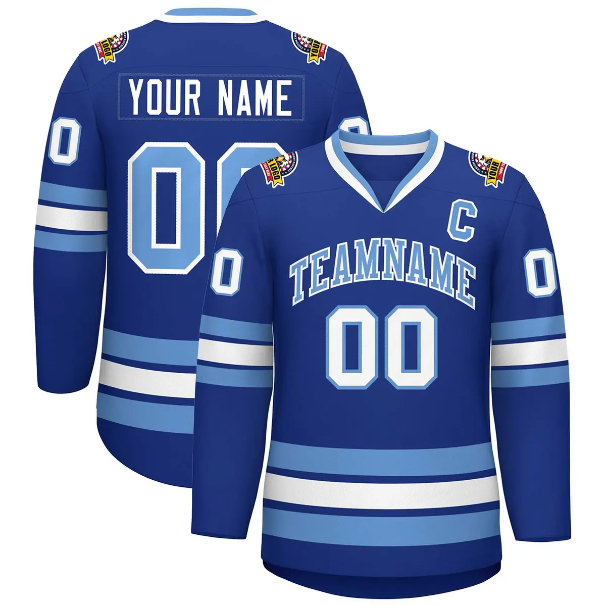 Royal Light Blue-White Classic Style Hockey Jersey
