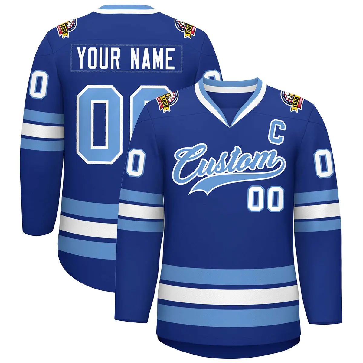 Royal Light Blue-White Classic Style Hockey Jersey