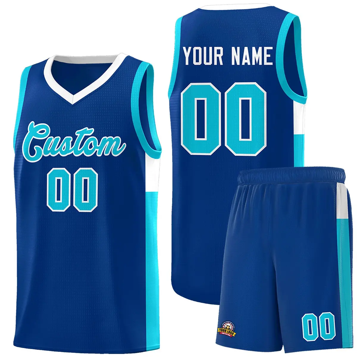 Royal Light Blue-White Side Two-Tone Basketball Jersey