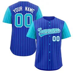 Royal Light Blue-White Stripe Raglan Baseball Jersey