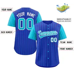 Royal Light Blue-White Stripe Raglan Baseball Jersey 2