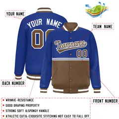 Royal Light Brown Color Block Varsity Full-Snap Letterman Jacket 2