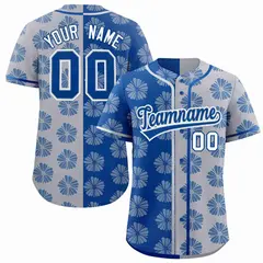 Royal Light Gray Split Flower Graffiti Baseball Jersey 1