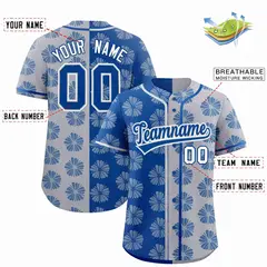 Royal Light Gray Split Flower Graffiti Baseball Jersey 2