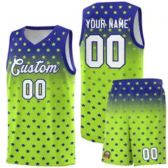 Royal Light Green Gradient Star Pattern Basketball Jersey Set 1