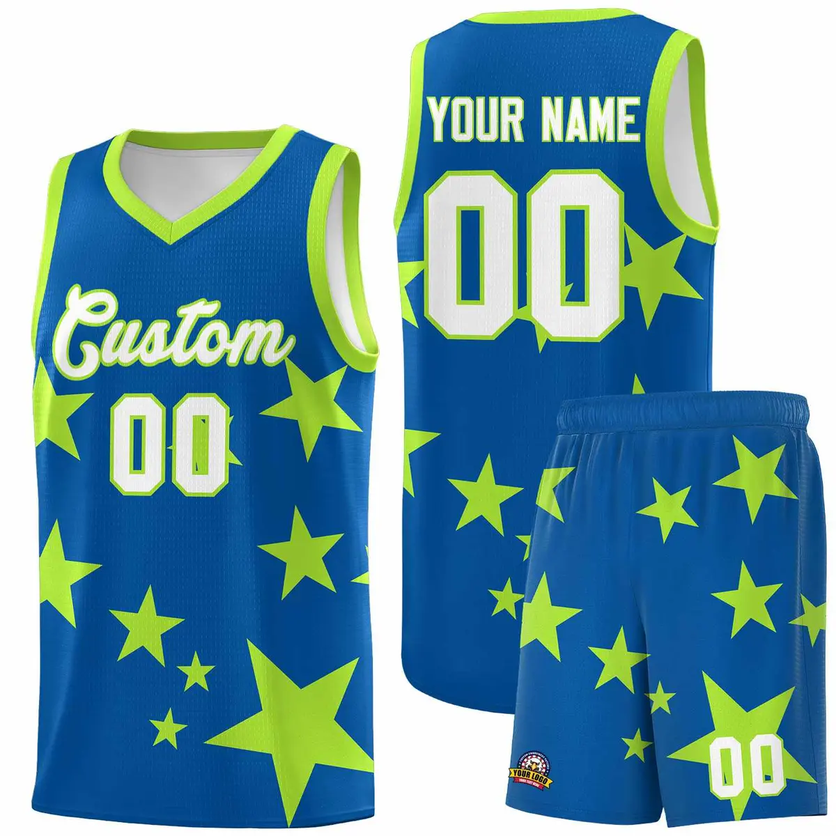 Royal Light Green Star Graffiti Basketball Jersey Sets