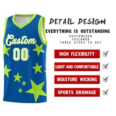Royal Light Green Star Graffiti Basketball Jersey Sets 2