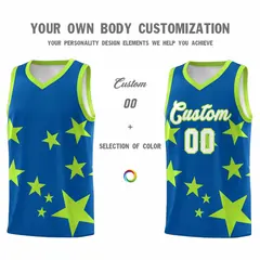 Royal Light Green Star Graffiti Basketball Jersey Sets 3