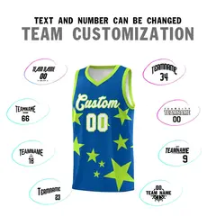Royal Light Green Star Graffiti Basketball Jersey Sets 4