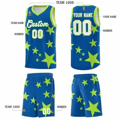 Royal Light Green Star Graffiti Basketball Jersey Sets 5