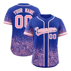 Royal Light Pink Floral Gradient Full Button Baseball Jersey