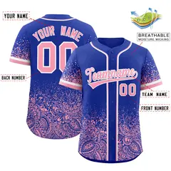 Royal Light Pink Floral Gradient Full Button Baseball Jersey 2