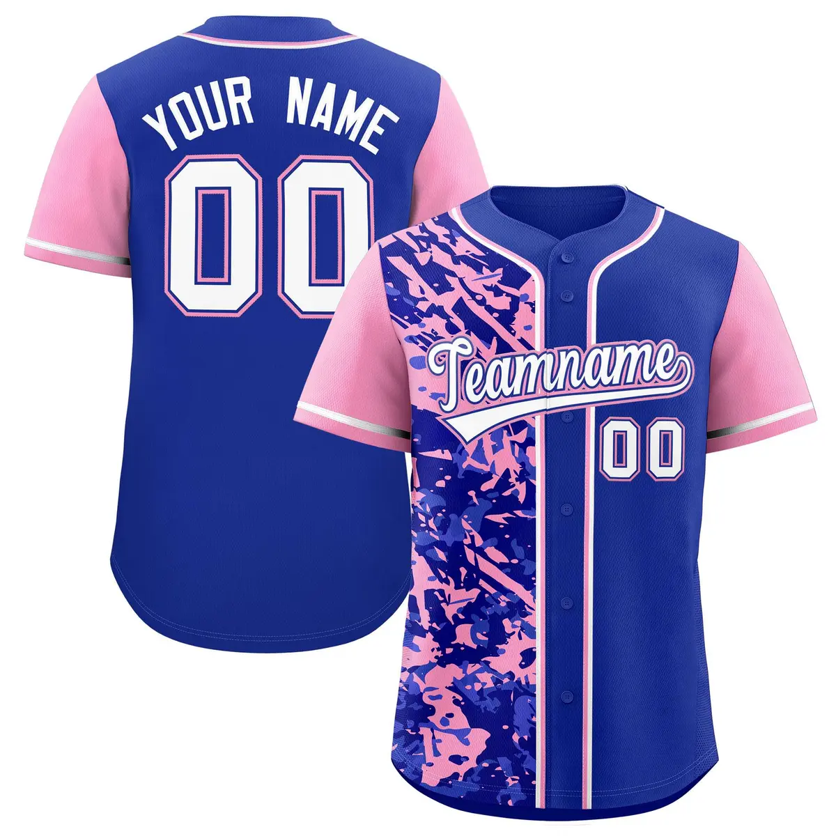 Royal Light Pink Graffiti Split Raglan Sleeve Baseball Jersey