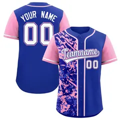 Royal Light Pink Graffiti Split Raglan Sleeve Baseball Jersey 1