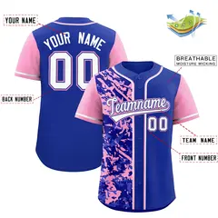 Royal Light Pink Graffiti Split Raglan Sleeve Baseball Jersey 2