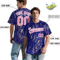 Royal Light Pink Metallic Gold Splatter Baseball Jersey 2
