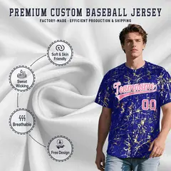 Royal Light Pink Metallic Gold Splatter Baseball Jersey 3