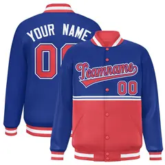 Royal Light Red Color Block Varsity Full-Snap Letterman Jacket 1