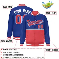 Royal Light Red Color Block Varsity Full-Snap Letterman Jacket 2
