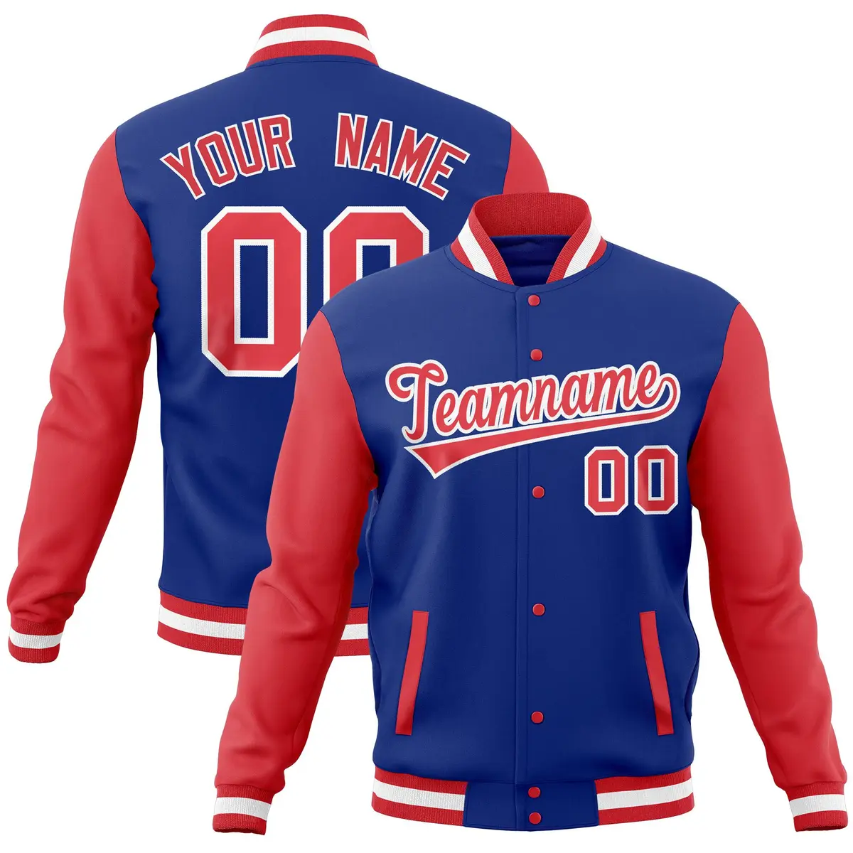 Royal Light Red Full-Snap Raglan Sleeves Letterman Jacket