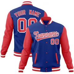 Royal Light Red Full-Snap Raglan Sleeves Letterman Jacket 1
