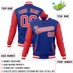 Royal Light Red Full-Snap Raglan Sleeves Letterman Jacket 4