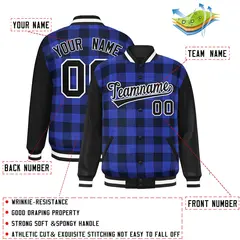 Royal Navy-Black Plaid Varsity Letterman Baseball Jacket 2