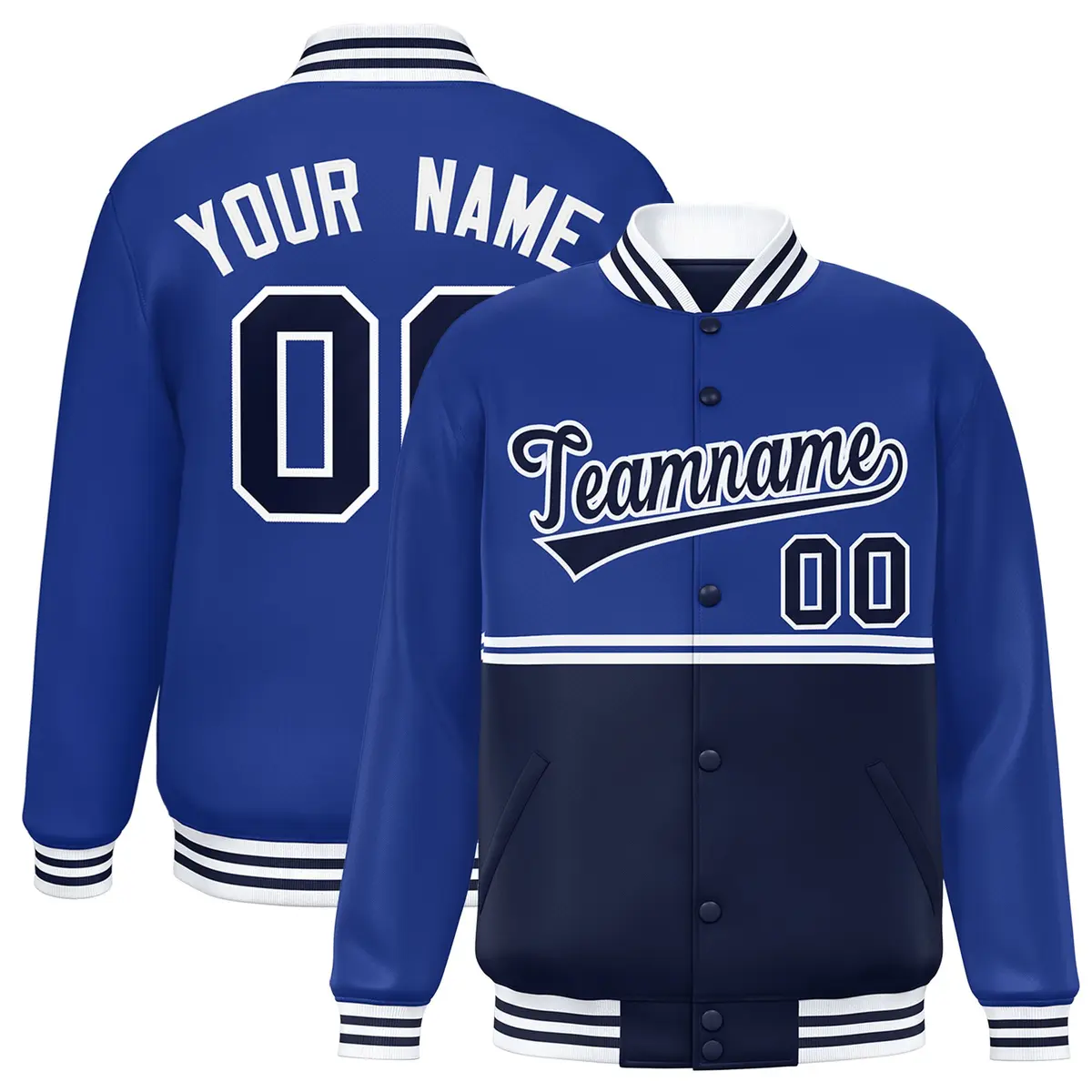 Royal Navy Color Block Varsity Full-Snap Letterman Jacket