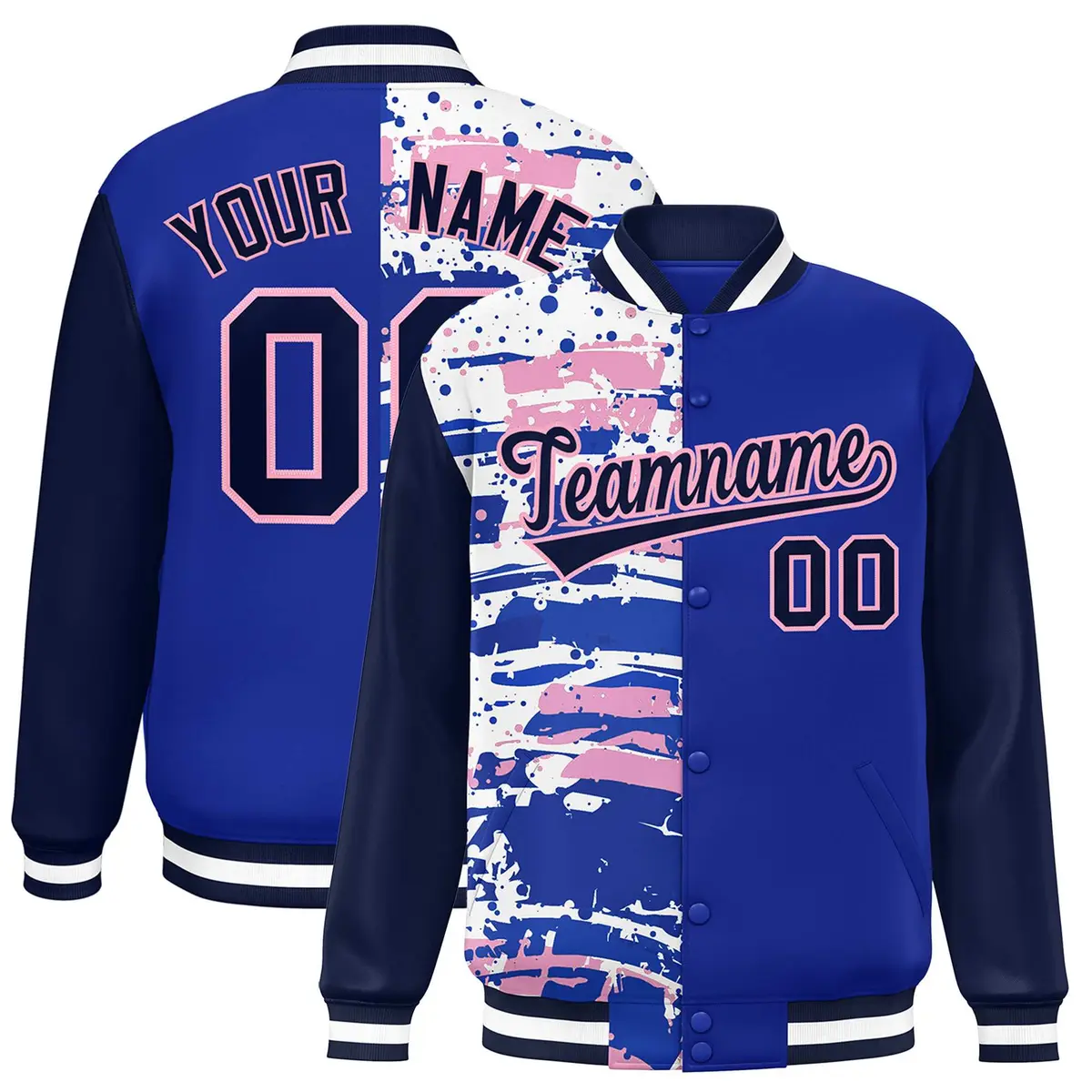 Royal Navy Graffiti Pattern Varsity Full-Snap Letterman Jacket