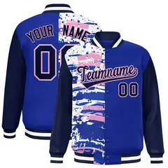 Royal Navy Graffiti Pattern Varsity Full-Snap Letterman Jacket 1