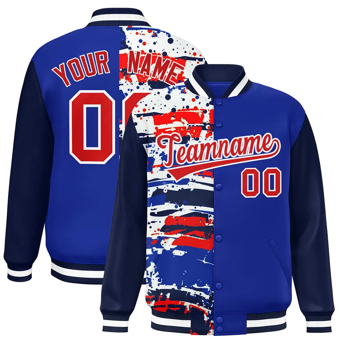 Royal Navy Graffiti Pattern Varsity Full-Snap Letterman Jacket
