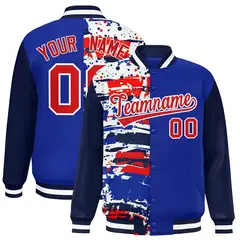 Royal Navy Graffiti Pattern Varsity Full-Snap Letterman Jacket 1