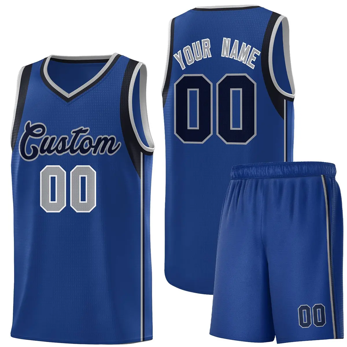 Royal Navy Gray Sleeve Color Block Basketball Jersey