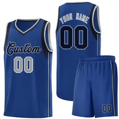 Royal Navy Gray Sleeve Color Block Basketball Jersey