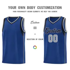 Royal Navy Gray Sleeve Color Block Basketball Jersey 3
