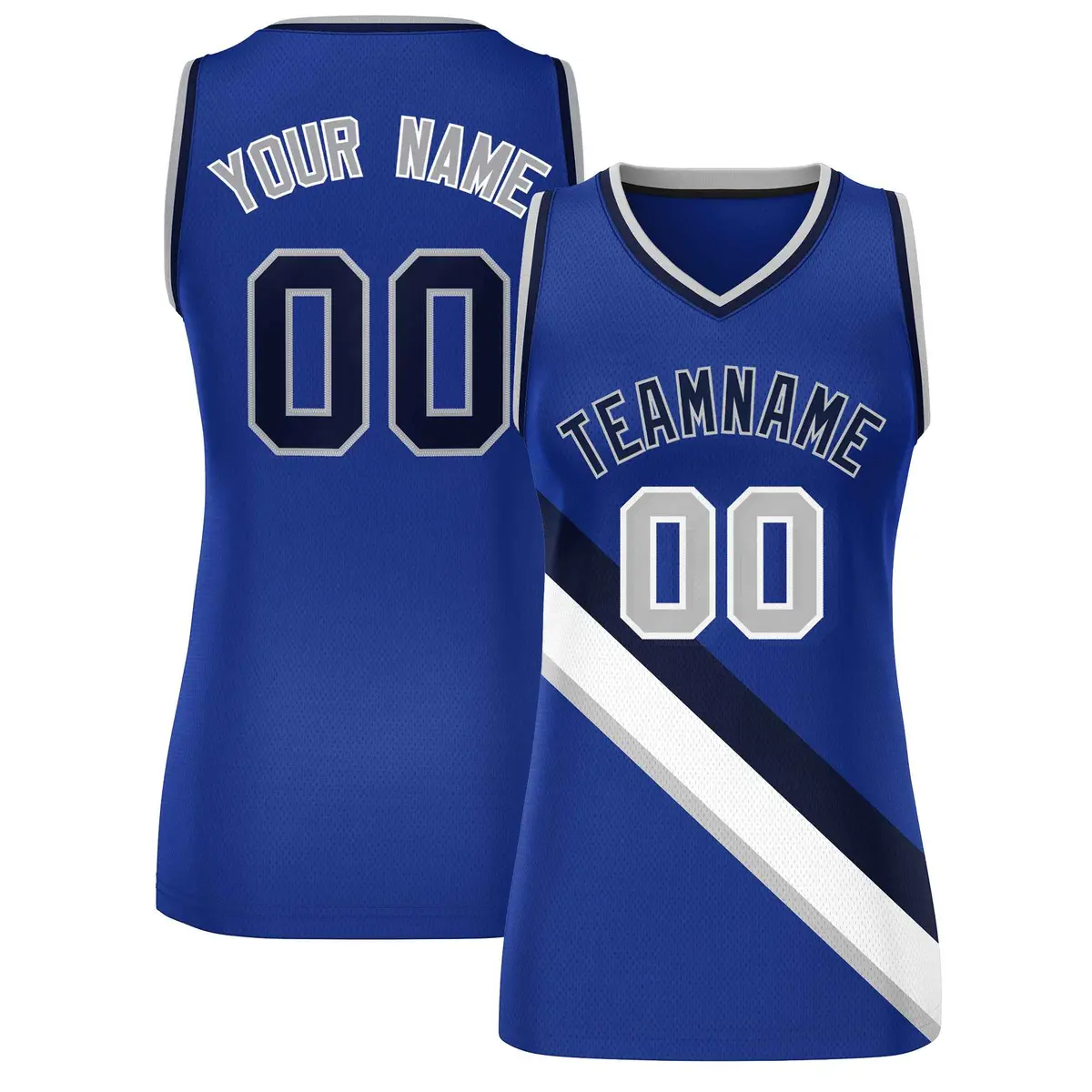 Royal Navy-Gray Thick Slash Mesh Basketball Jersey For Women